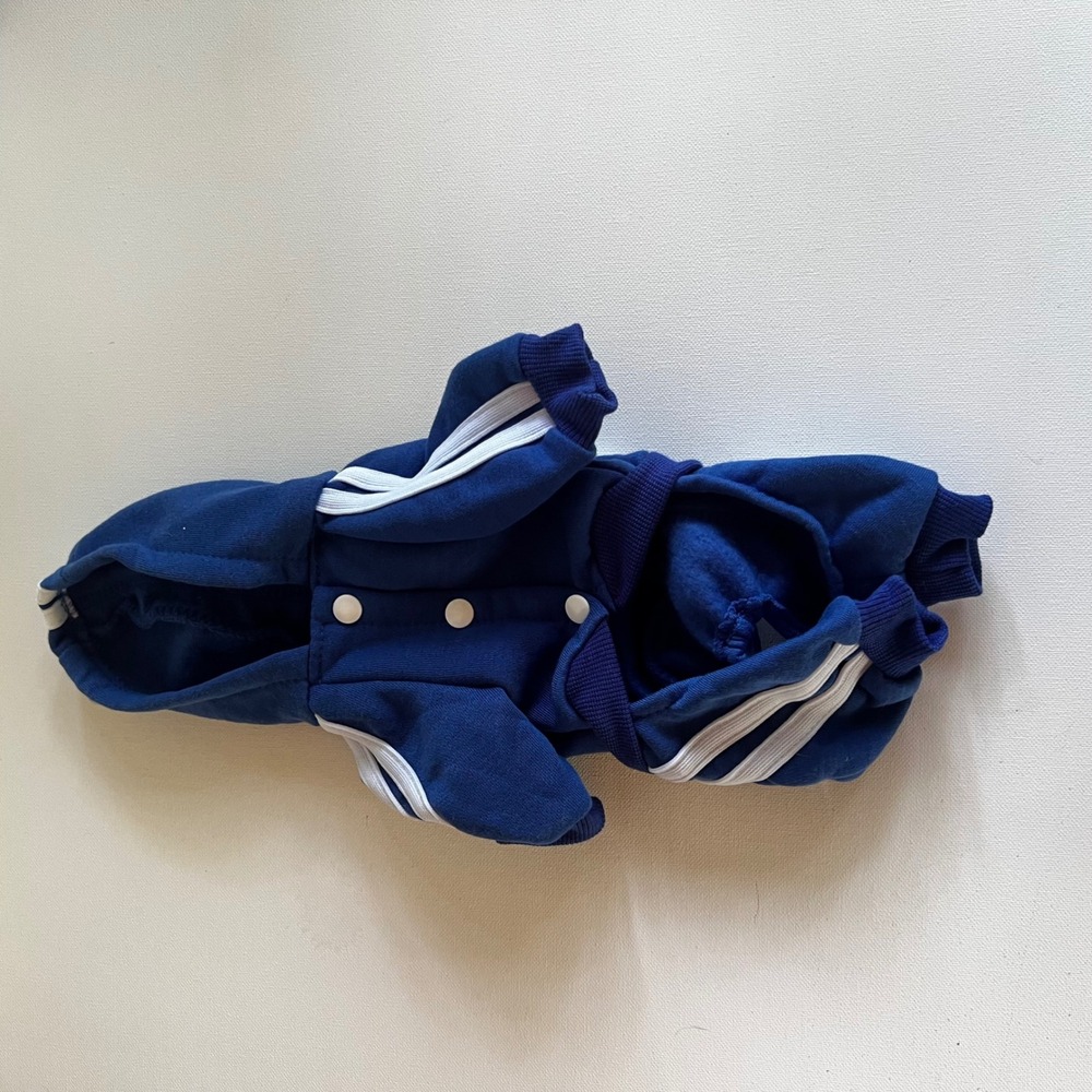 Adidog Pet Hoodie Jumpsuit Blue Athletic Small Dog Clothes Tracksuit 003 - Picture 2 of 8